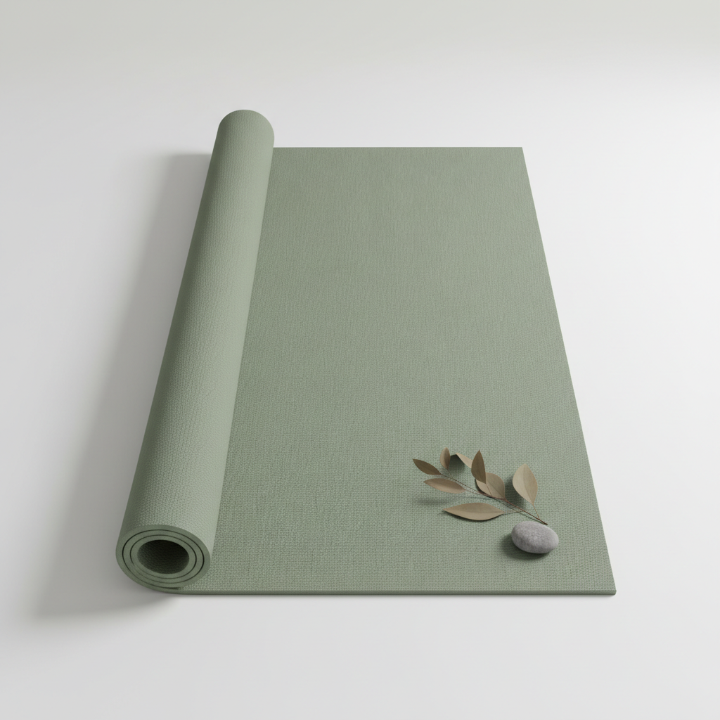 Sage green yoga mat on white background